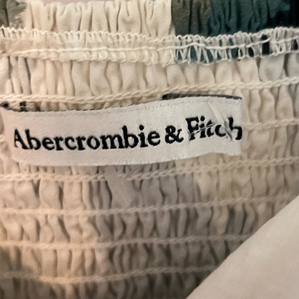 NWT 💚 Abercrombie & Fitch Emerson Green 👗 & Cream Floral Puff Sleeve Dress XSP - Picture 4 of 10